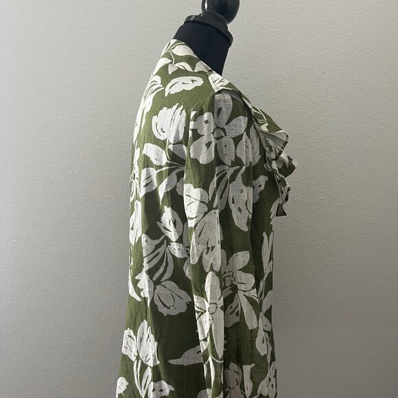 ZARA Green with White Floral Print Cascading Ruffle Sheer Blouse Size XS - Picture 6 of 11